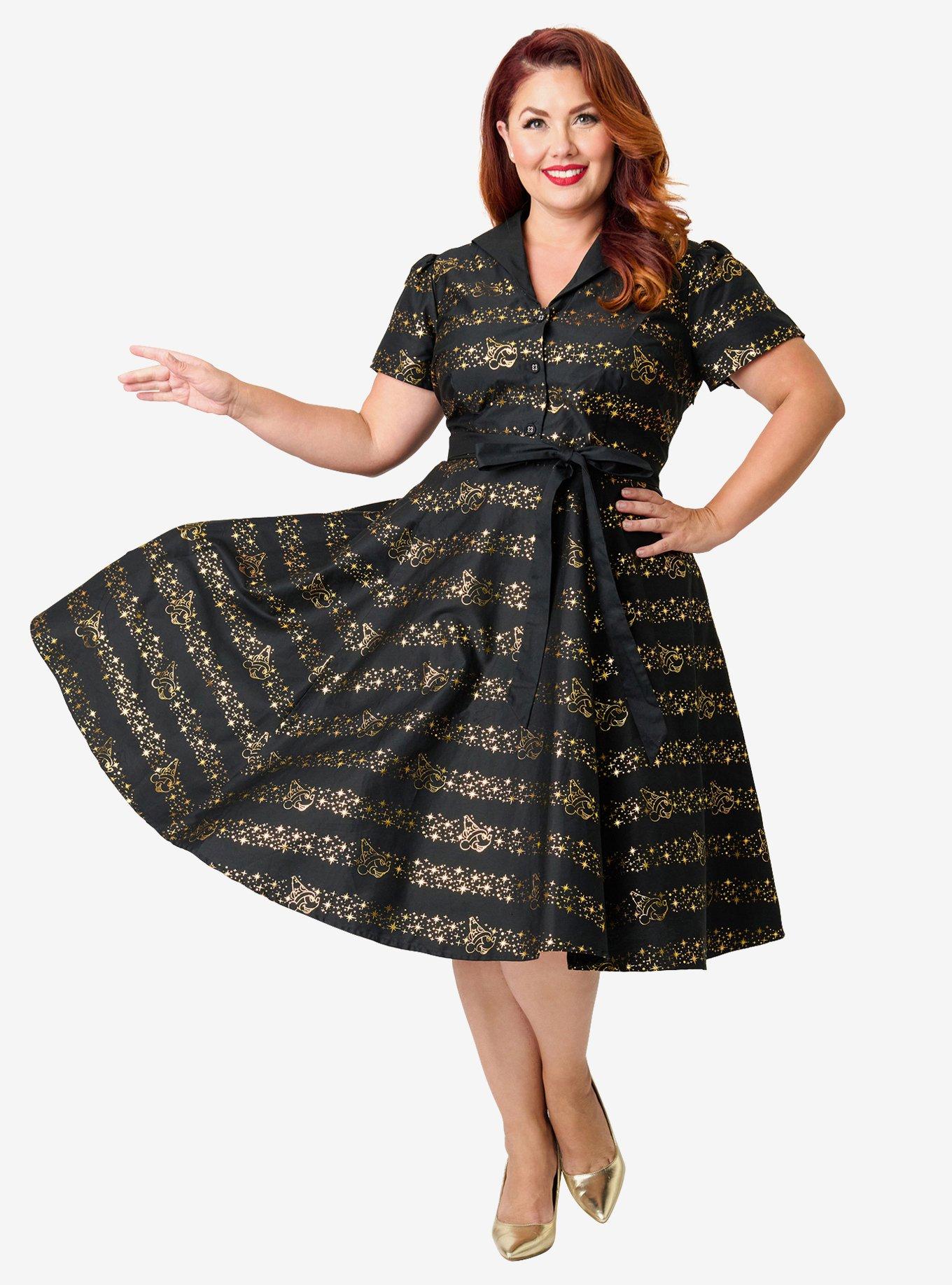 Disney Fantasia Collection by Unique Vintage Plus Size Sorcerers Apprentice Cotton Swing Dress, , hi-res