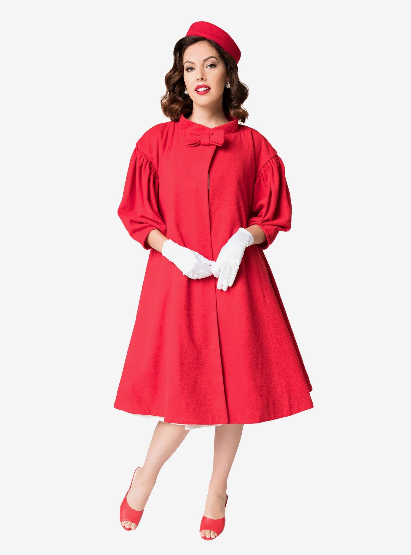 Barbie x Unique Vintage 1960s Style Red Flare Swing Coat, , hi-res