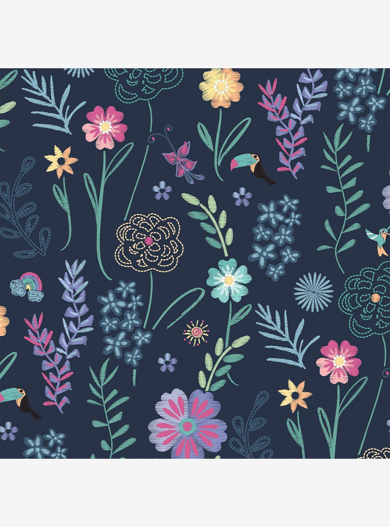 Disney Encanto Navy Embroidery Floral Wallpaper, , hi-res