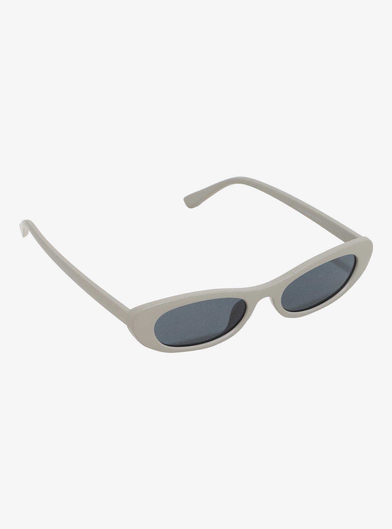 Grey Oval Skinny Sunglasses, , hi-res