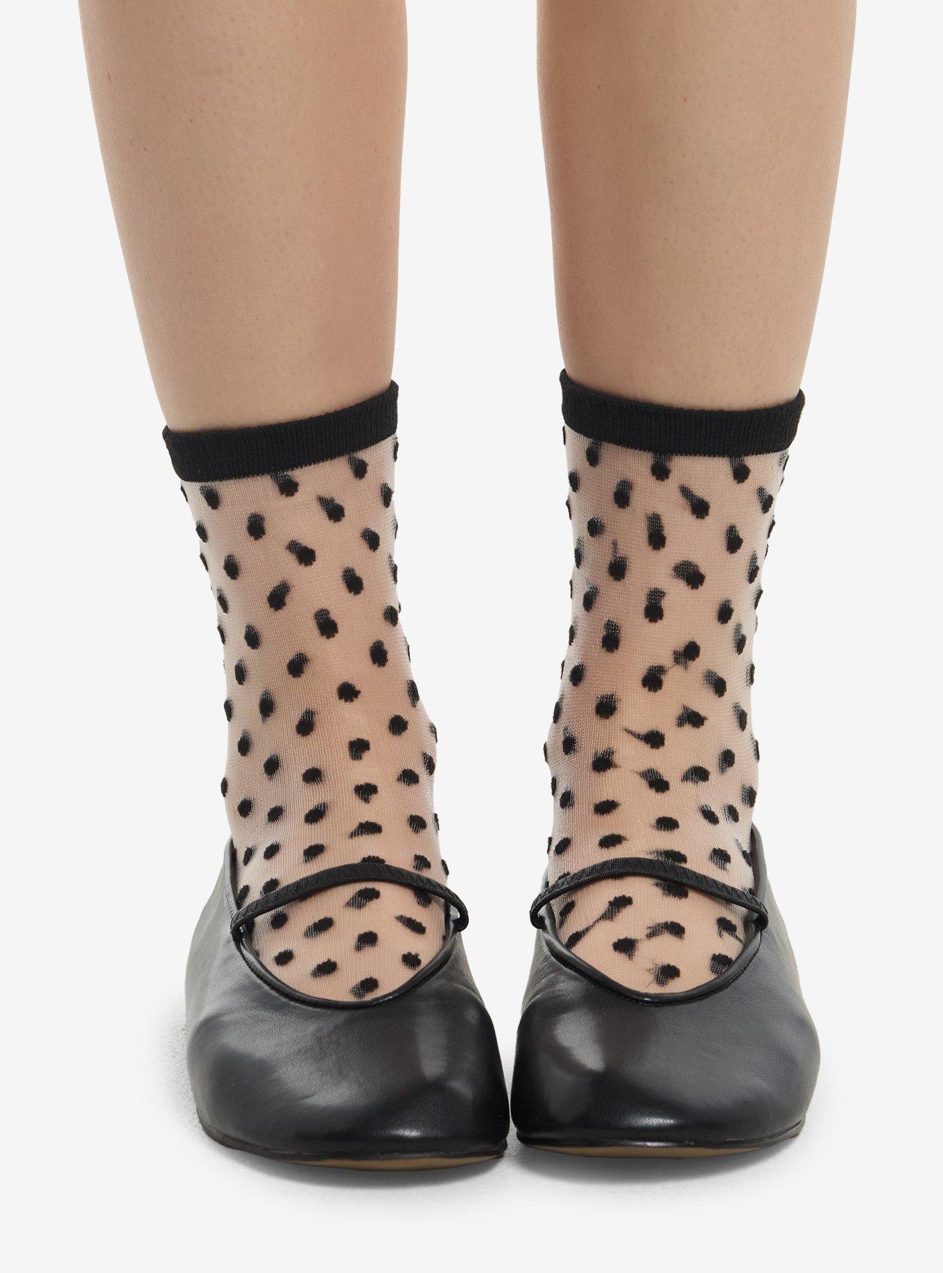 Sheer Polka Dot & Stripe Crew Socks 2 Pair, , hi-res