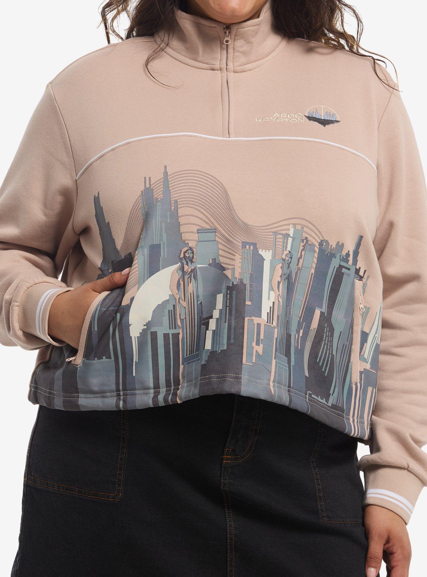 Her Universe DC Comics Supergirl Krypton Cityscape Cropped Plus Size Quarter-Zip Crewneck Her Universe Exclusive, , hi-res