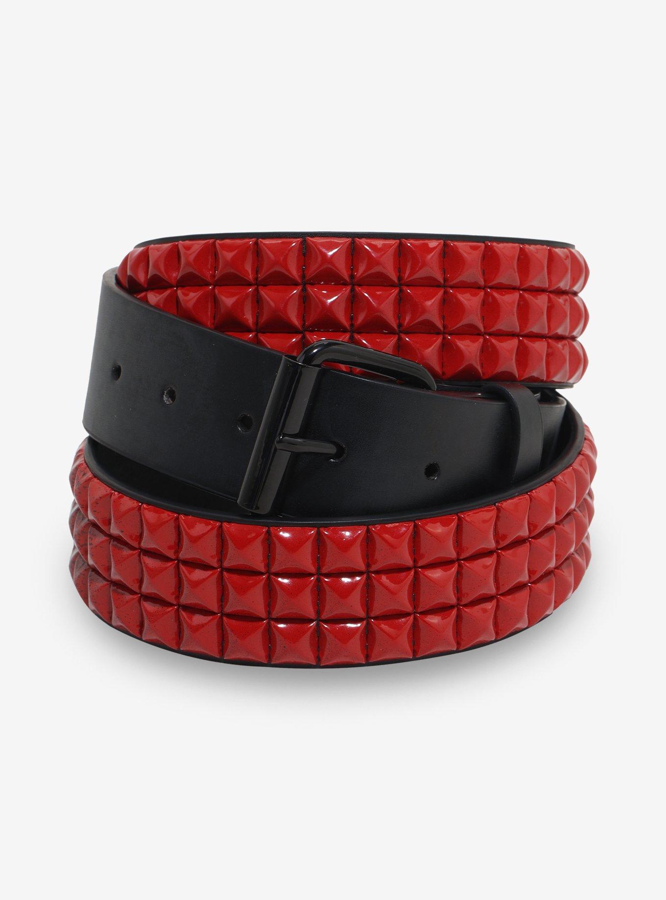 Black & Red Ombre Three Row Pyramid Stud Belt, , hi-res