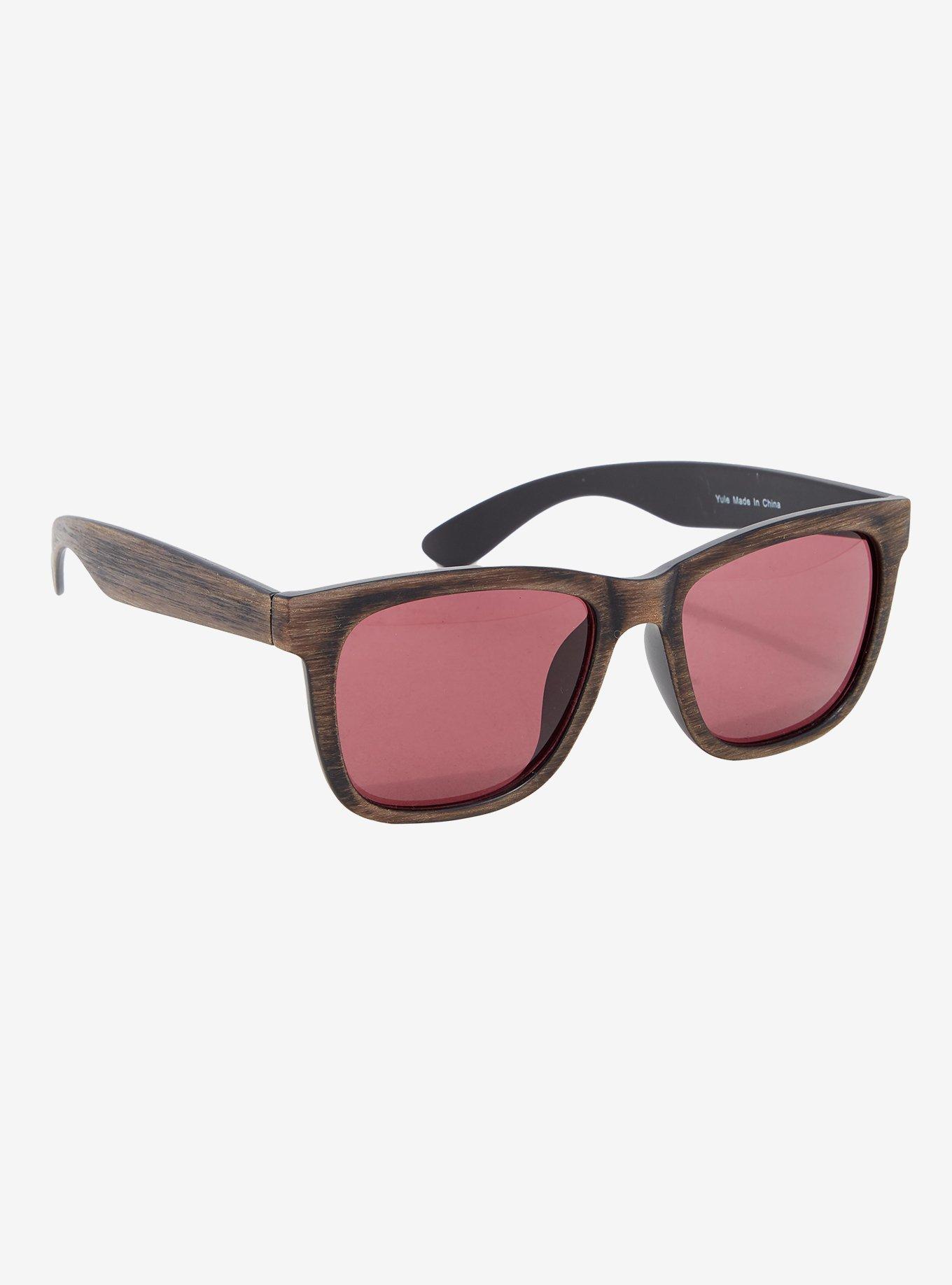 Faux Wood Square Sunglasses