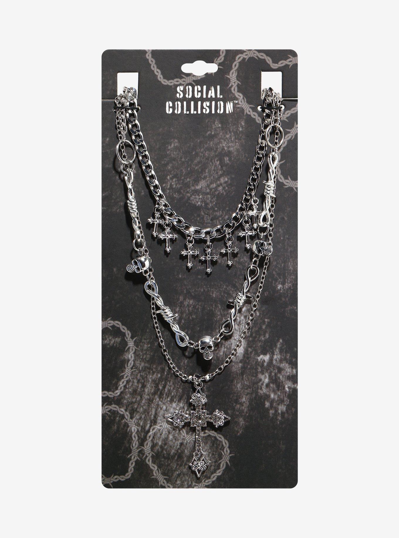 Social Collision Bling Cross Skull Necklace Set, , hi-res