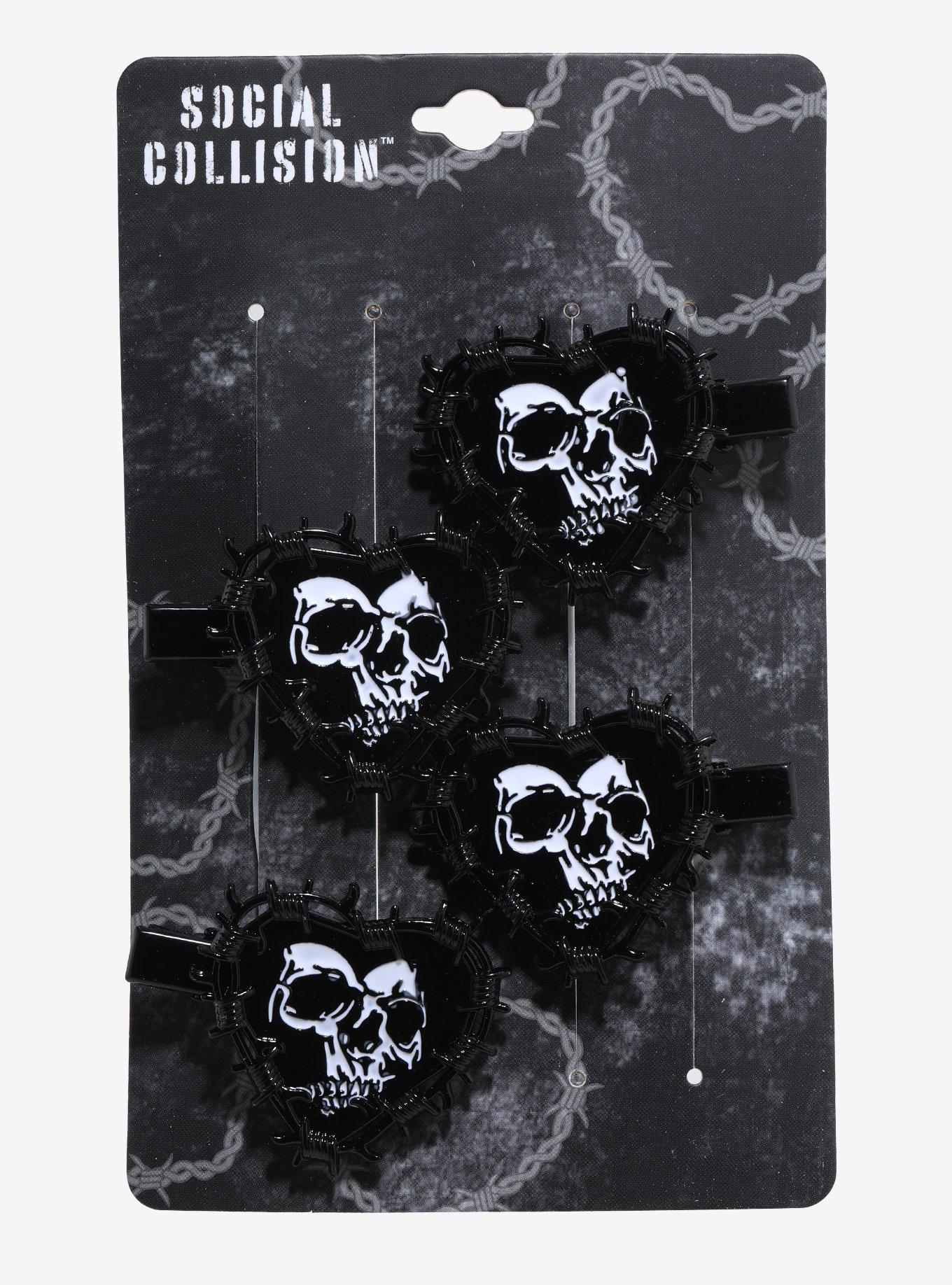 Social Collision Skull Barbed Wire Heart Hair Clip Set, , hi-res