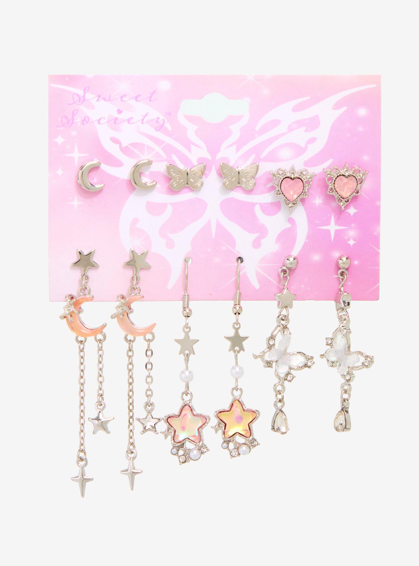 Sweet Society Pink Celestial Butterfly Gem Earring Set, , hi-res