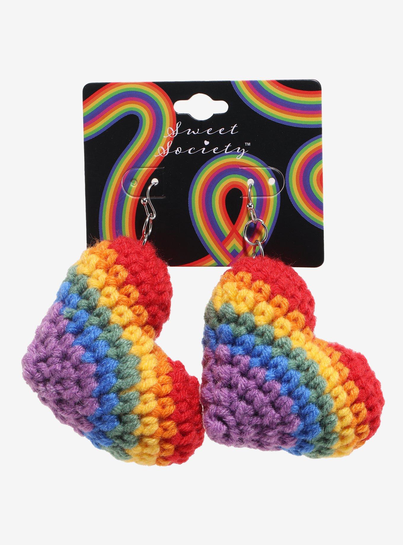 Sweet Society Rainbow Heart Knit Drop Earrings, , hi-res