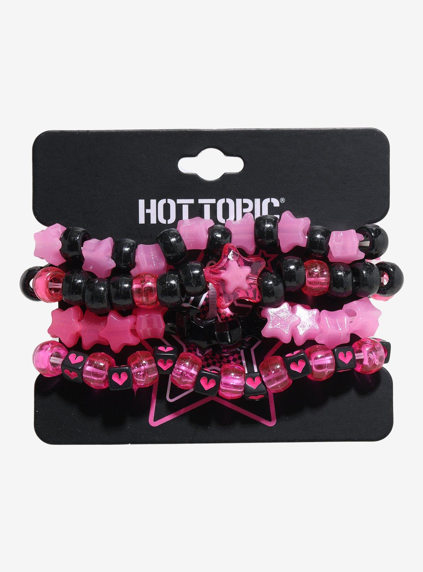 Pink & Black Star Bead Bracelet Set, , hi-res