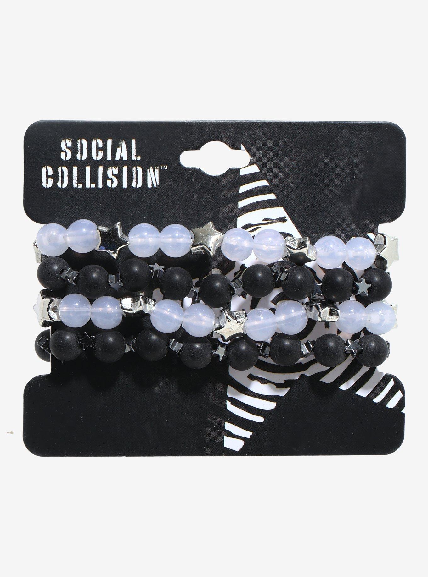 Social Collision Black & White Star Bead Bracelet Set, , hi-res
