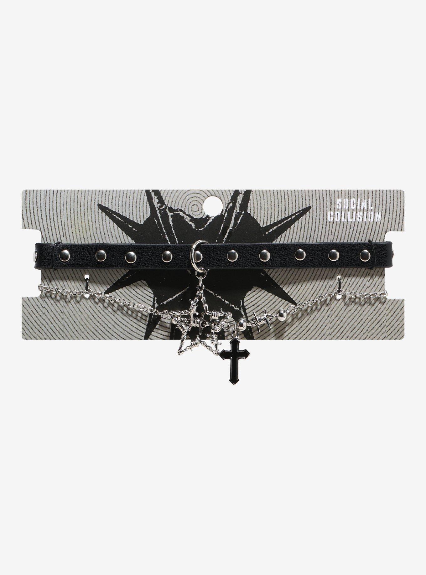 Social Collision Barbed Wire Star & Cross Necklace Set, , hi-res
