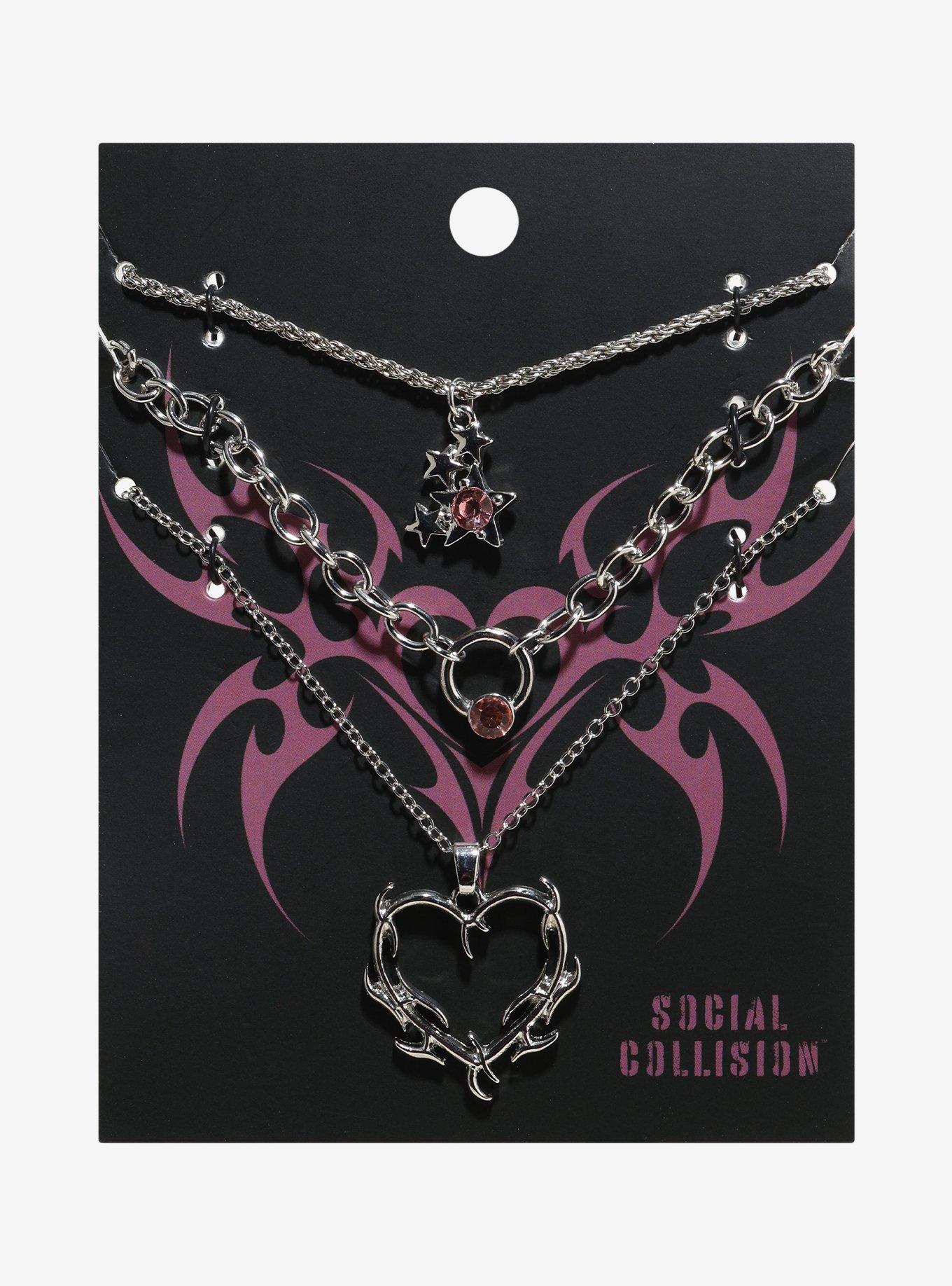 Social Collision Cyber Spike Heart Necklace Set, , hi-res