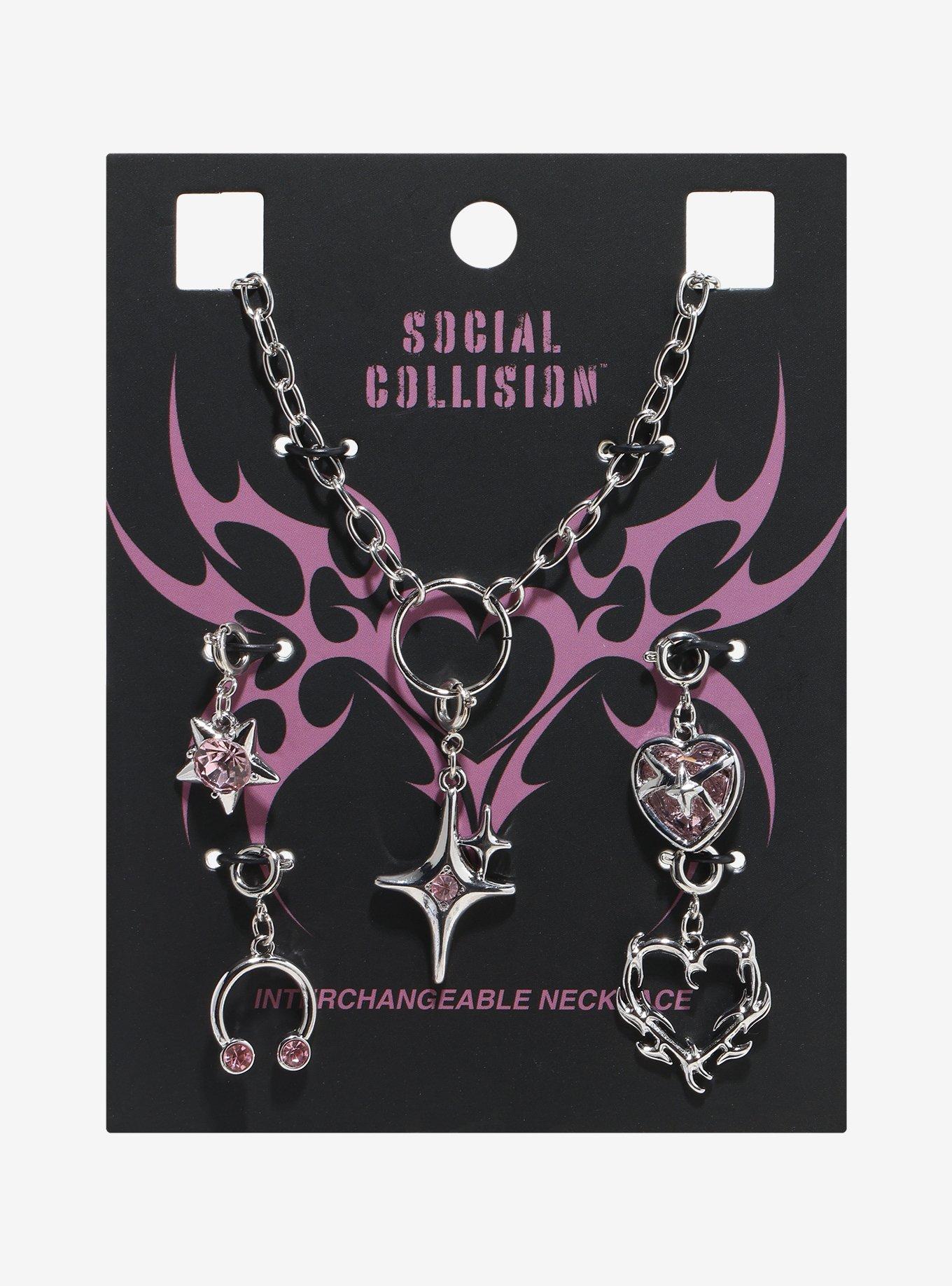 Social Collision Cyber Heart Pink Star Necklace Charm Set, , hi-res