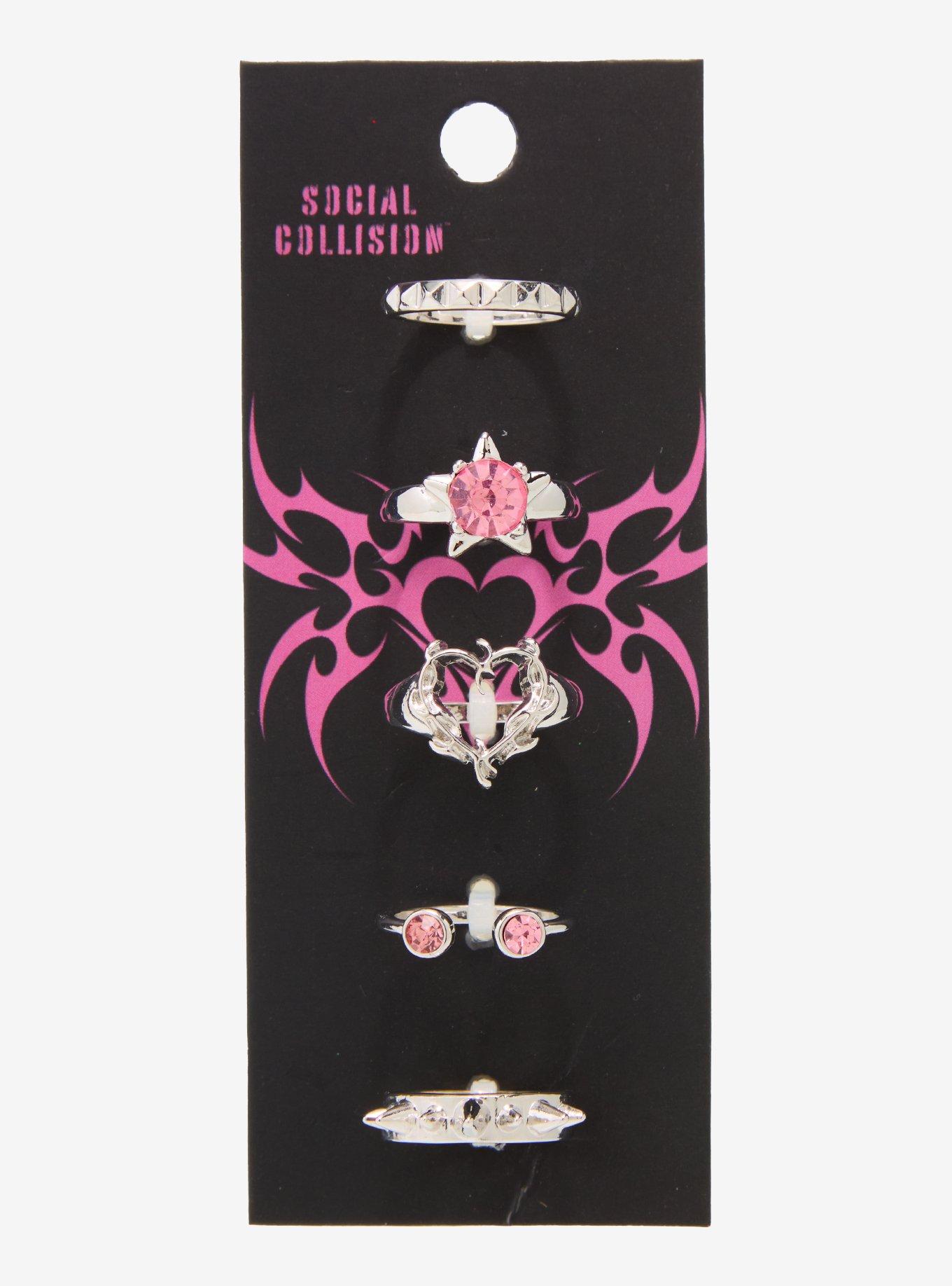 Social Collision Cyber Heart Spike Ring Set, , hi-res