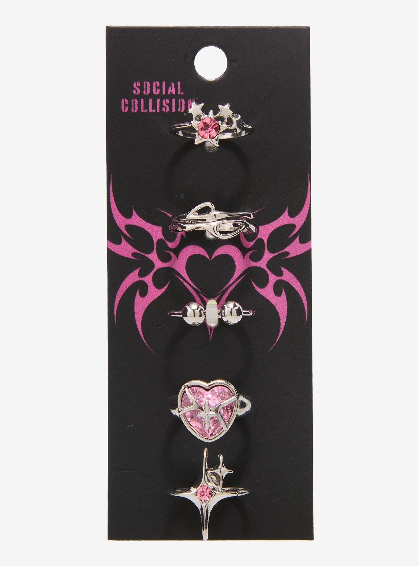 Social Collision Cyber Star Heart Ring Set, , hi-res