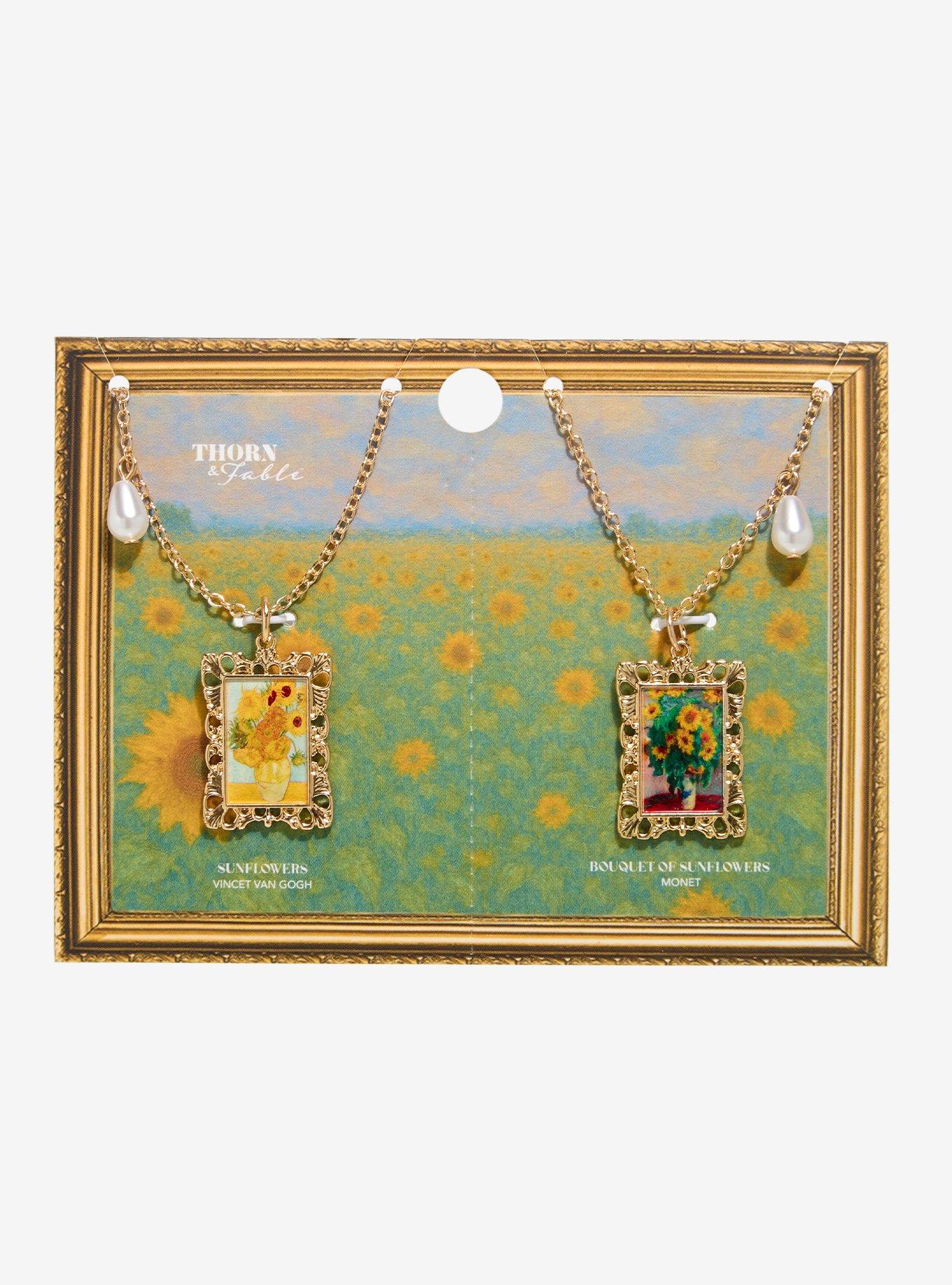 Thorn & Fable Sunflower Painting Best Friend Necklace Set, , hi-res