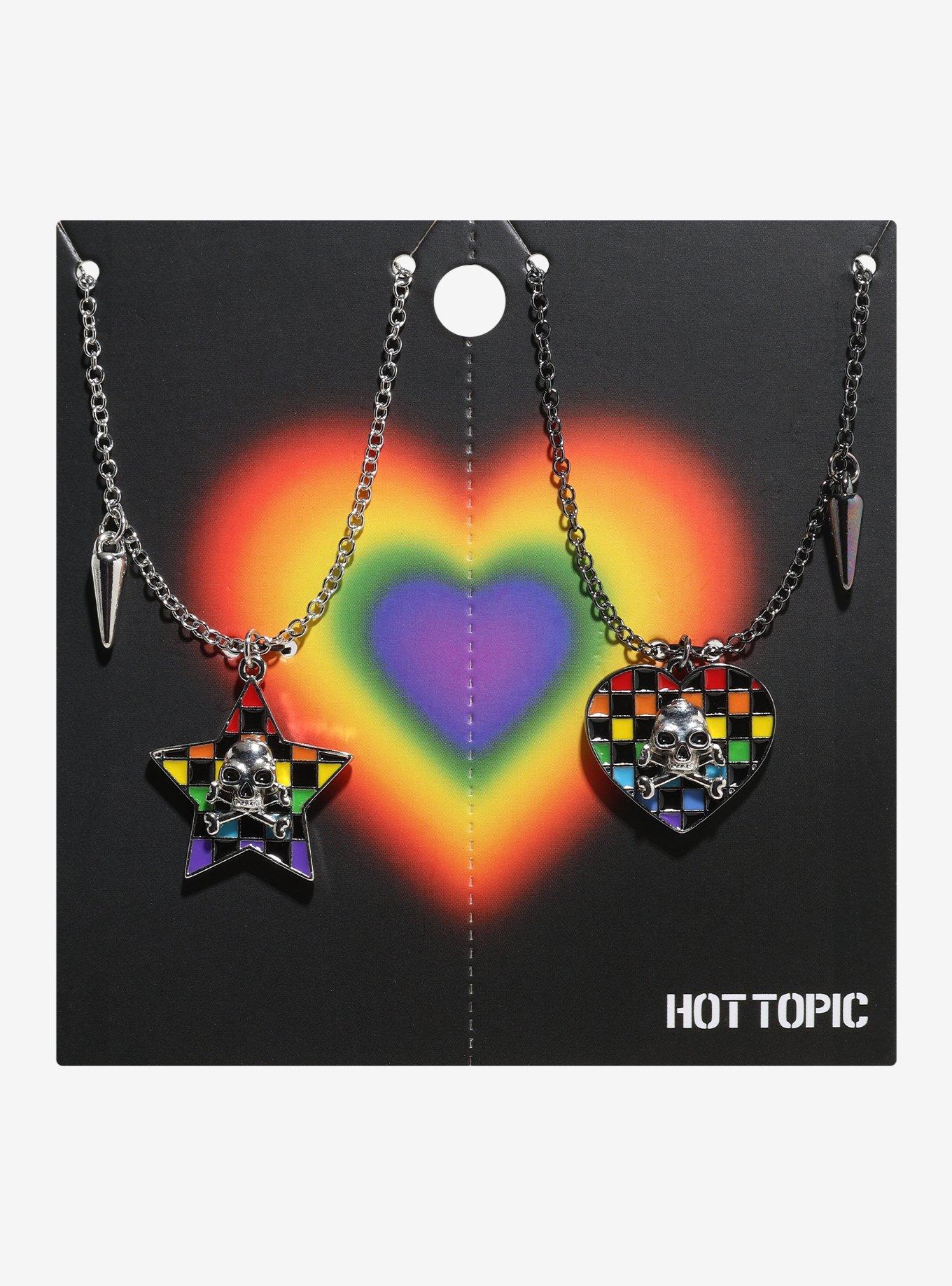 Rainbow Checker Skull Star Heart Best Friend Necklace Set, , hi-res