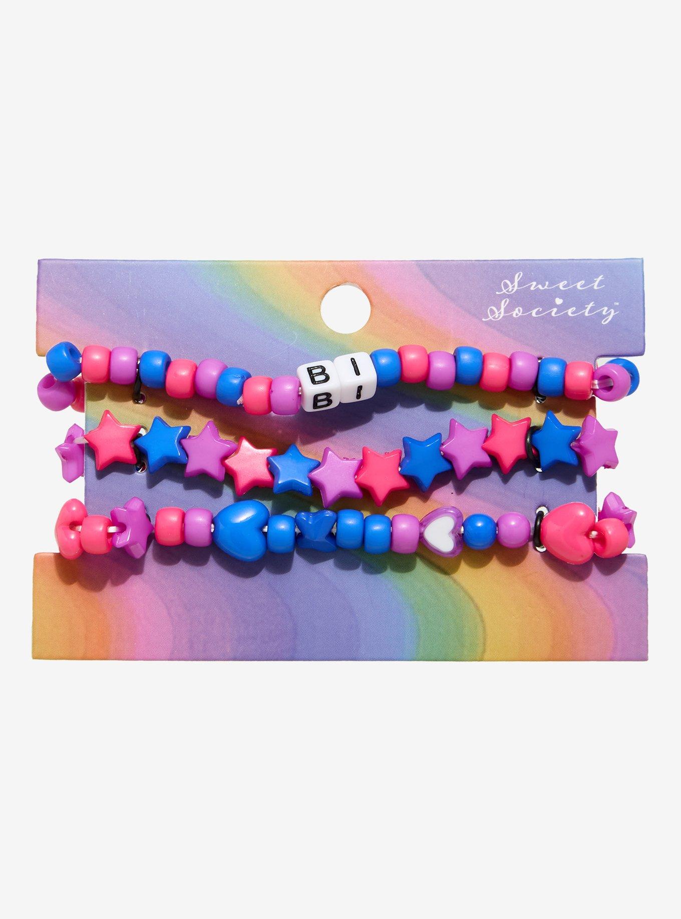 Sweet Society Bisexual Pride Bead Bracelet Set, , hi-res