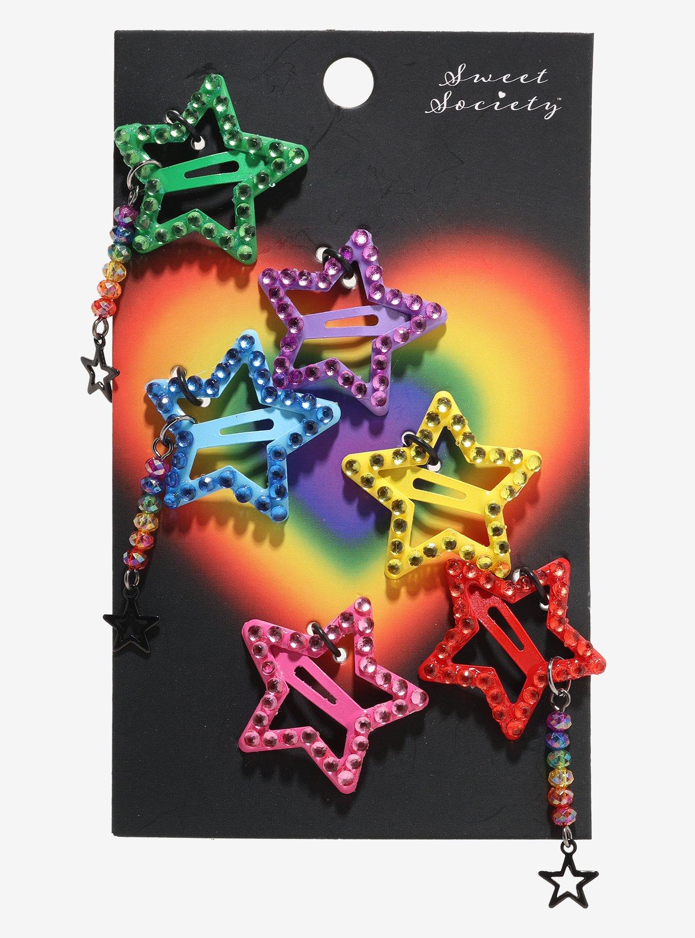 Sweet Society Rainbow Star Bead Drop Hair Clip Set, , hi-res