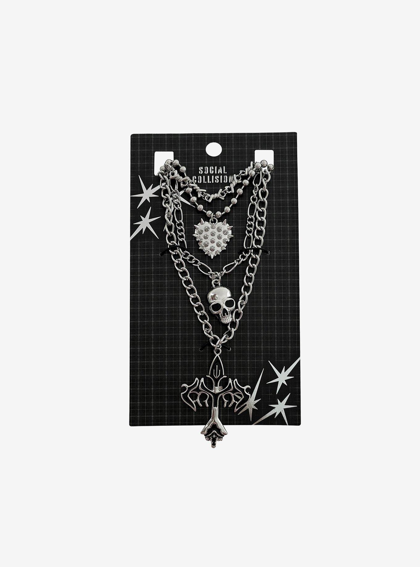Social Collision Skull Cross Spike Necklace Set, , hi-res