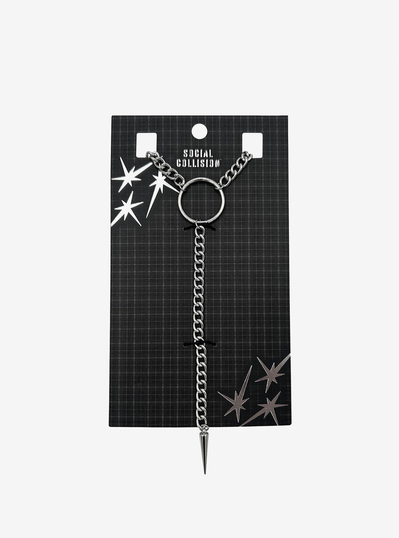 Social Collision O-Ring Spike Lariat Necklace, , hi-res