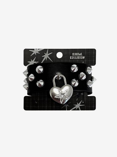 Social Collision Star Heart Padlock Spiky Cuff Bracelet | Hot Topic