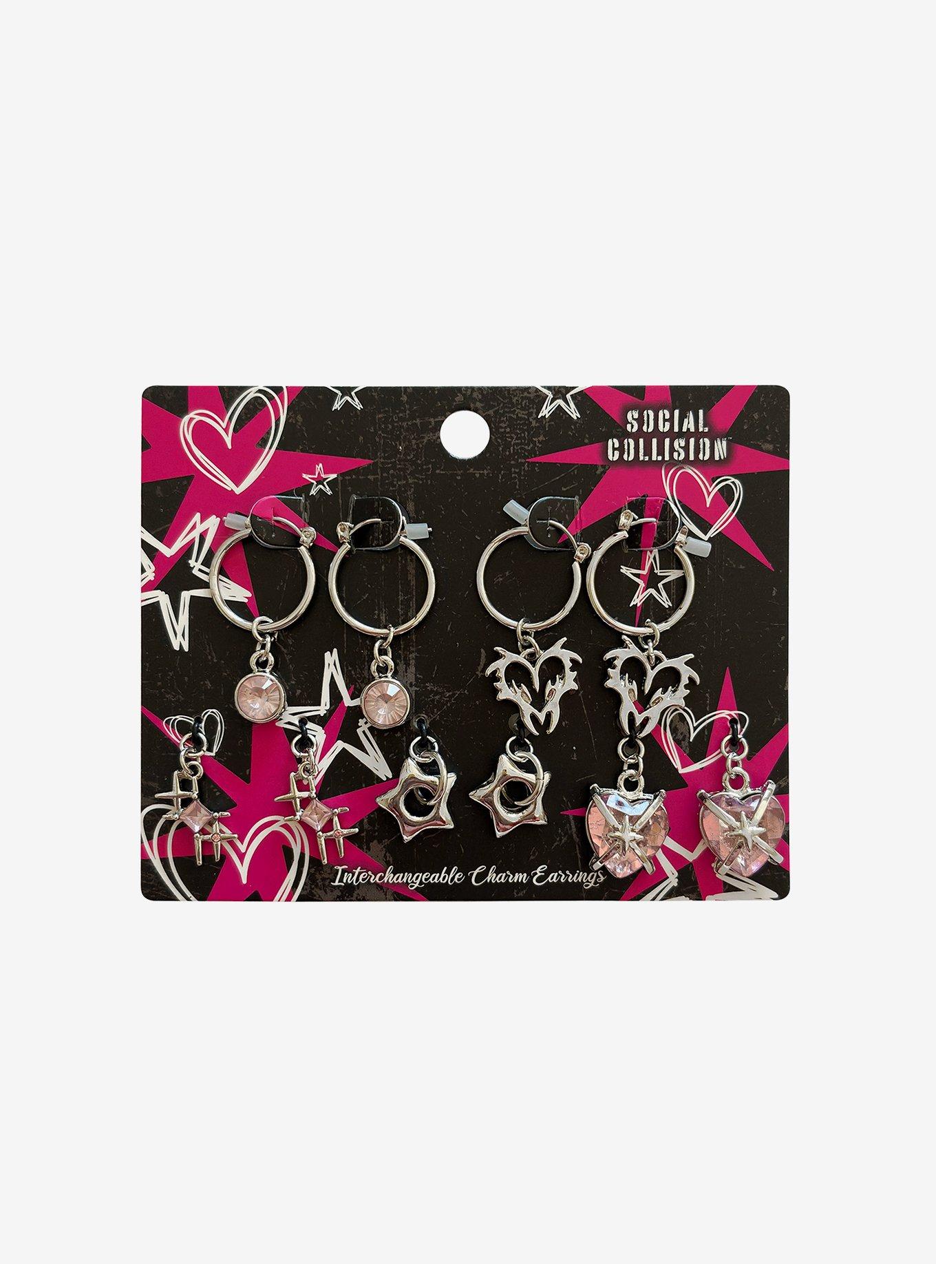 Social Collision Cyber Heart & Star Interchangeable Earring Set, , hi-res