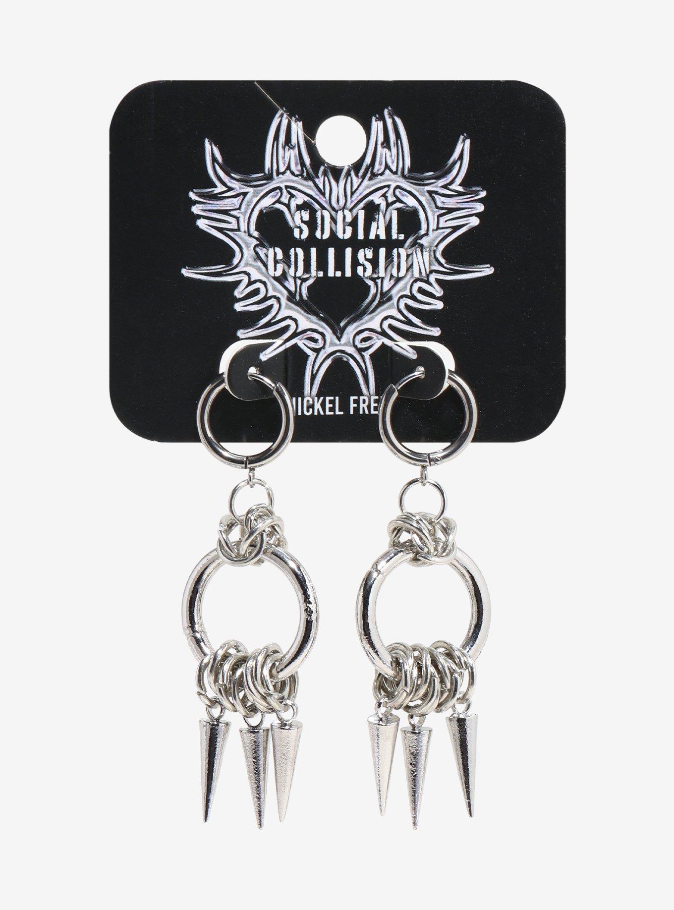 Social Collision Spik Circle Chainmail Huggie Hoops, , hi-res