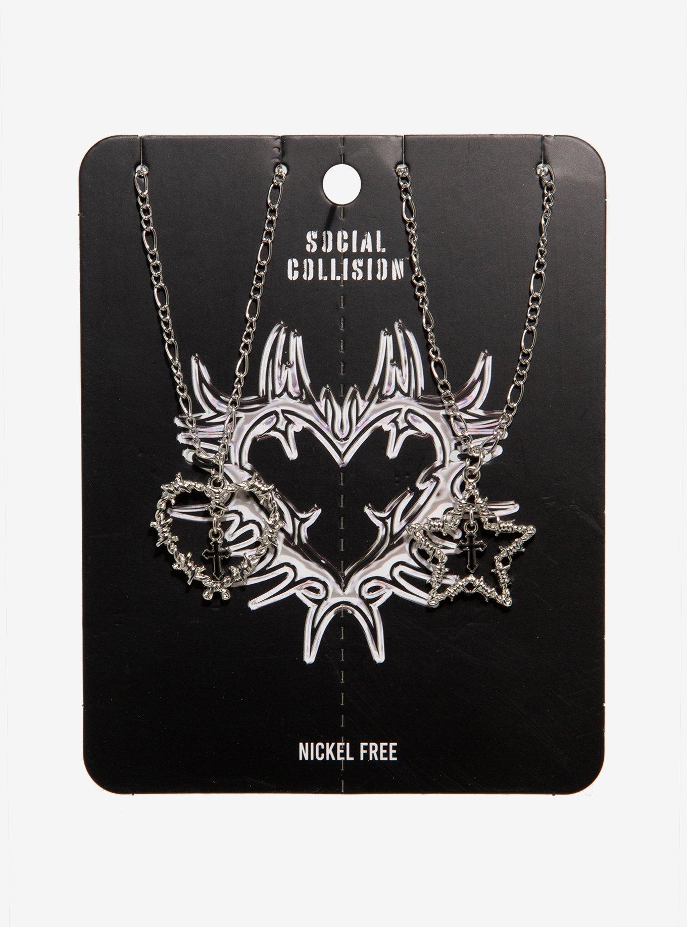 Social Collision Barbed Wire Heart & Star Best Friend Necklace Set, , hi-res