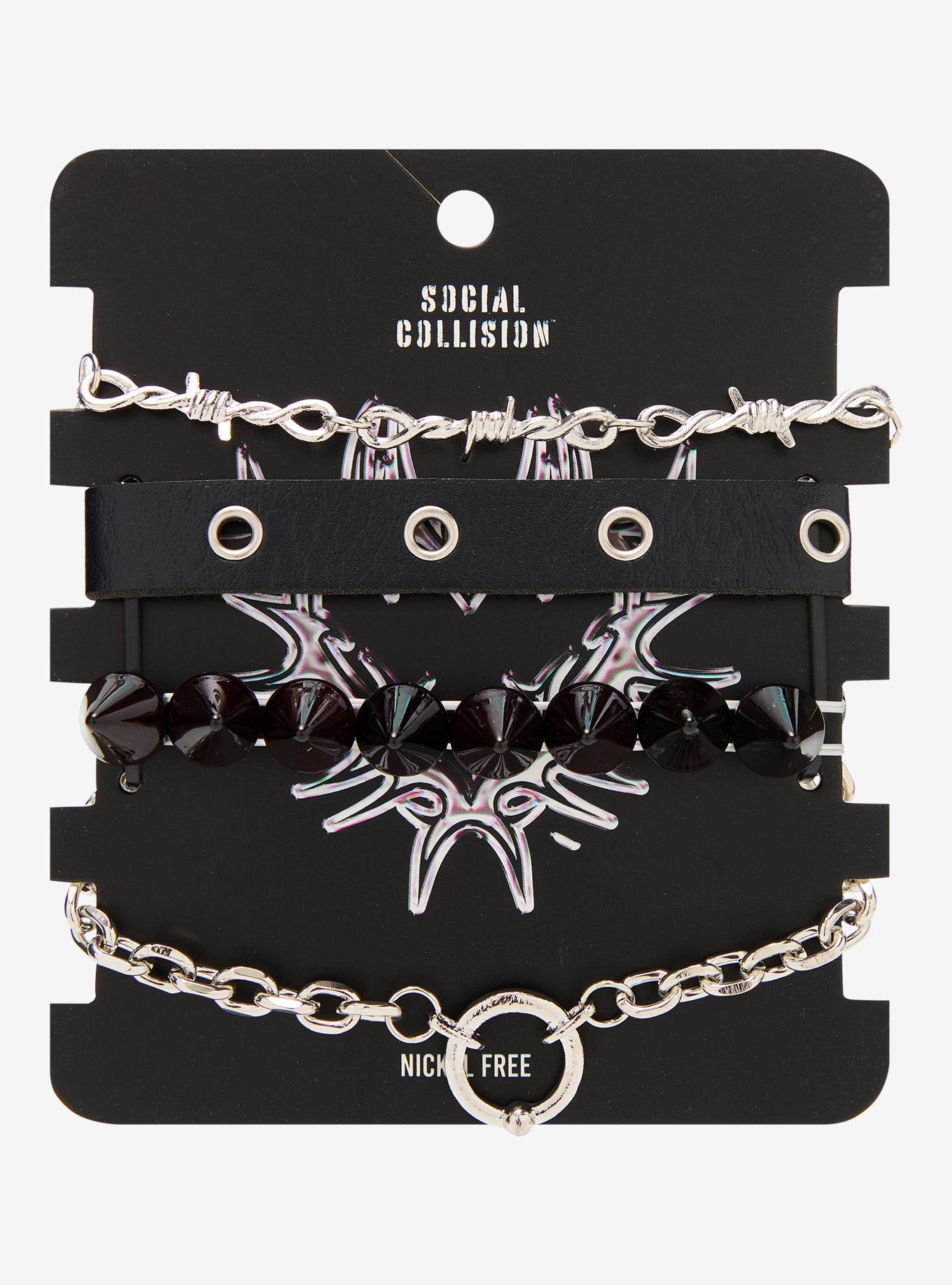 Social Collision Barbed Wire Spikes Bracelet Set, , hi-res