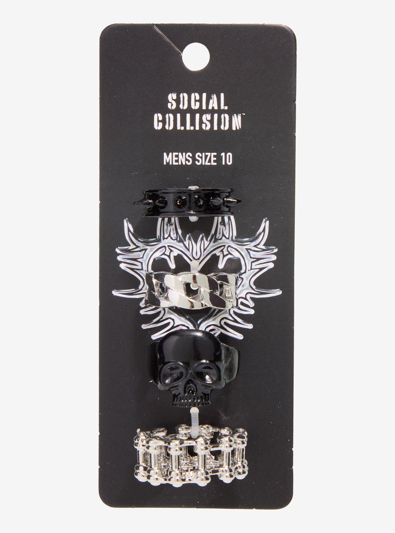 Social Collision Skull Spike Guys Ring Set, , hi-res