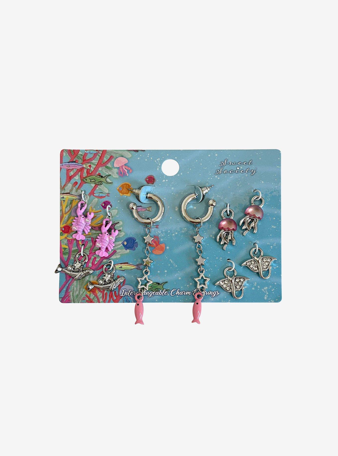 Sweet Society Sea Animal Interchangeable Charms Mini Hoop Earring Set, , hi-res