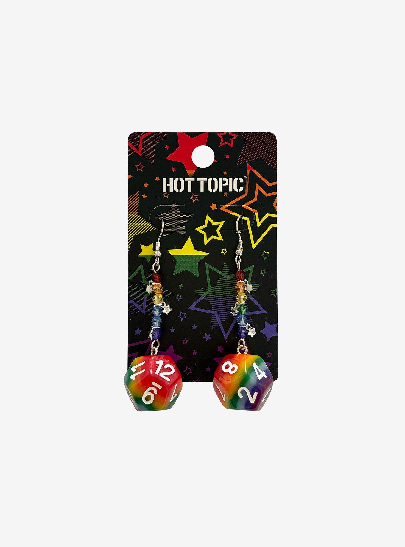 Rainbow D20 Dice Bead Earrings, , hi-res