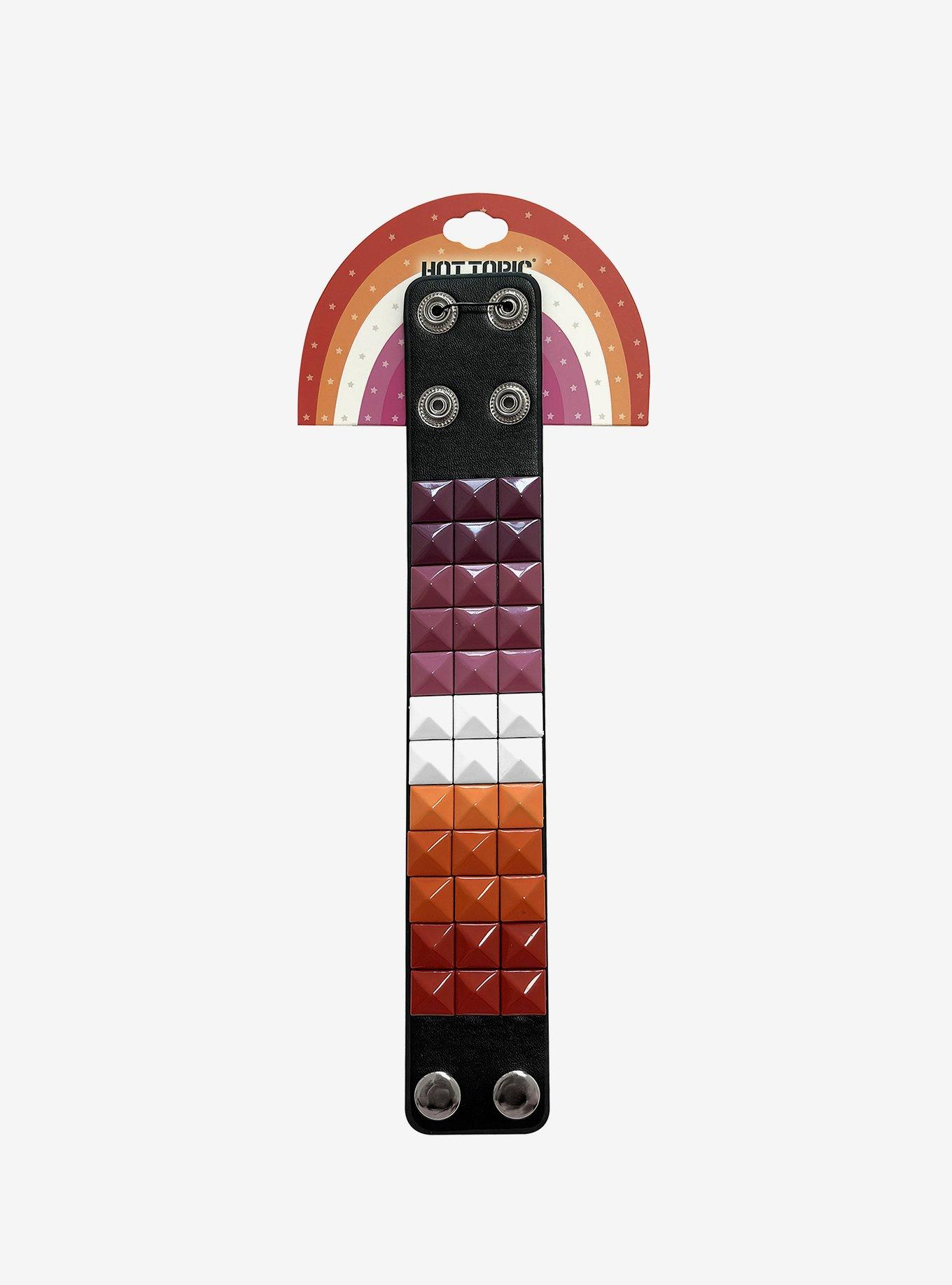 Lesbian Pride Flag Pyramid Stud Cuff Bracelet, , hi-res