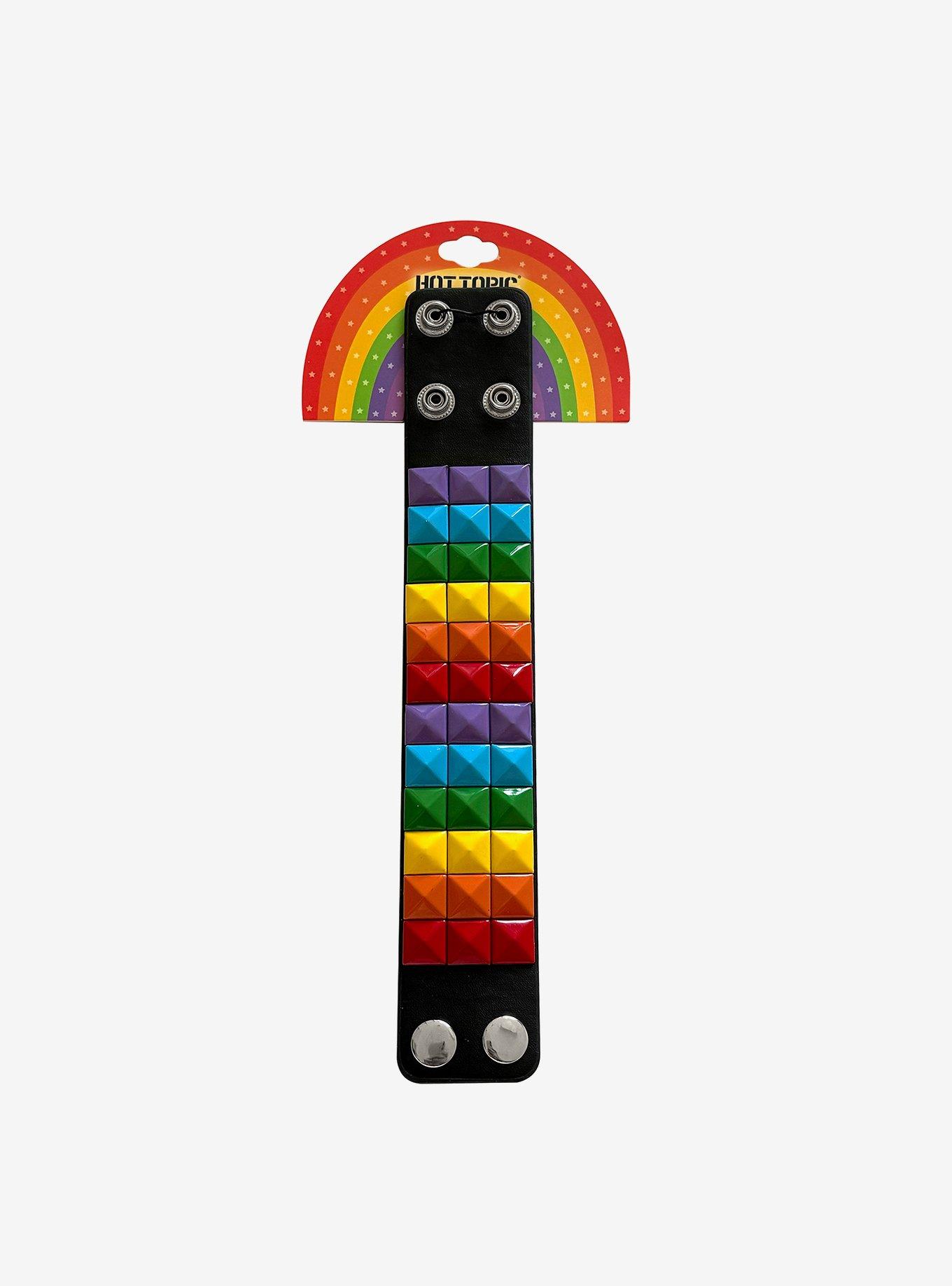 Pride Flag Pyramid Stud Cuff Bracelet, , hi-res