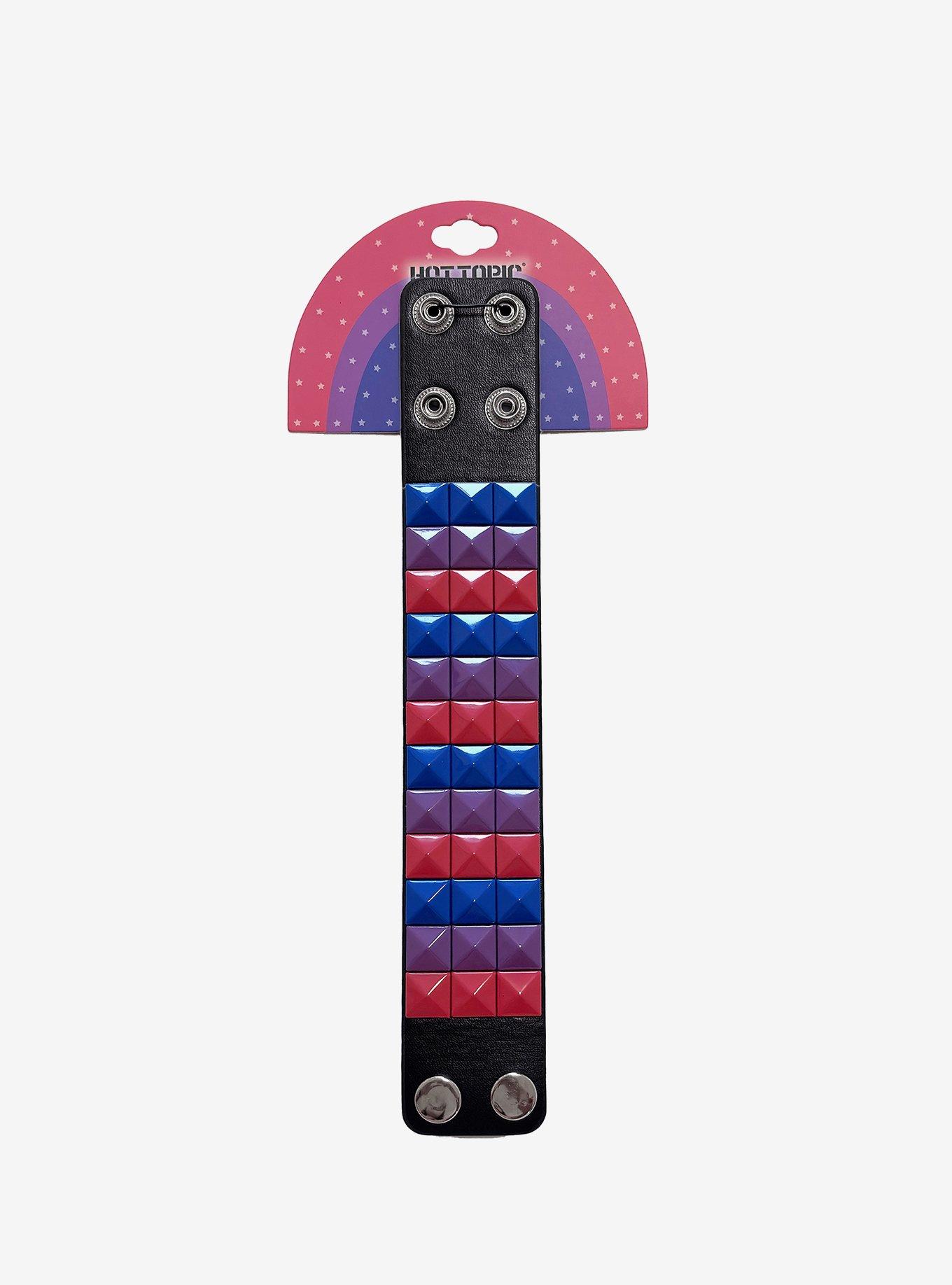 Bisexual Pride Flag Pyramid Stud Cuff Bracelet, , hi-res