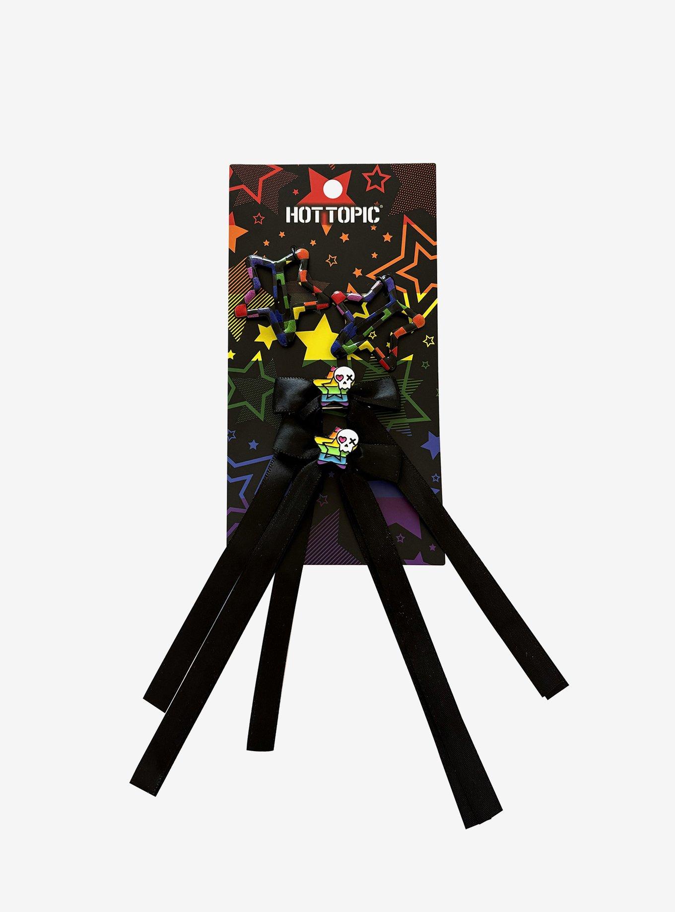 Rainbow Star Skull Bow Hair Clip Set, , hi-res