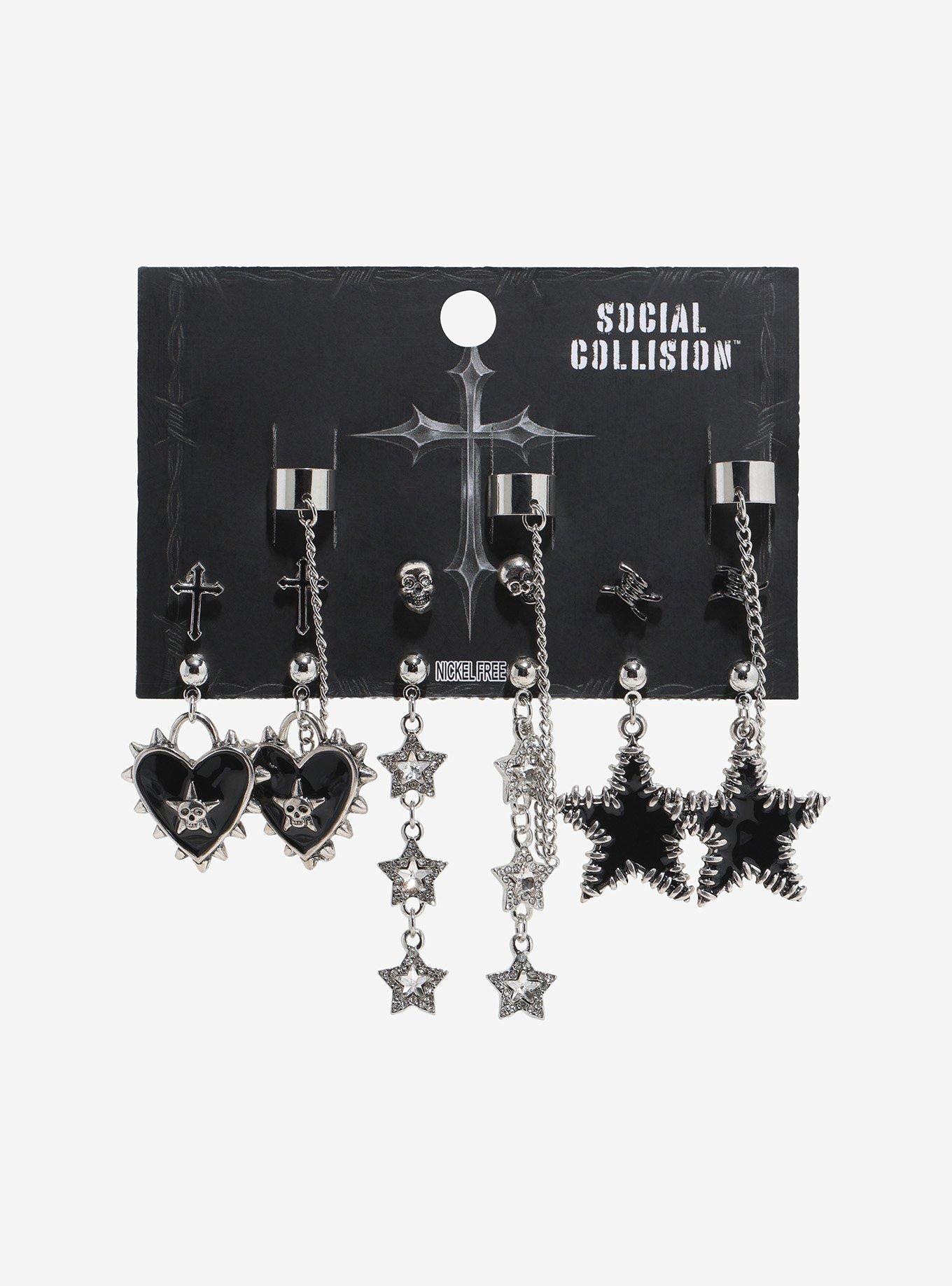 Social Collision Spike Star & Heart Cuff Earring Set, , hi-res