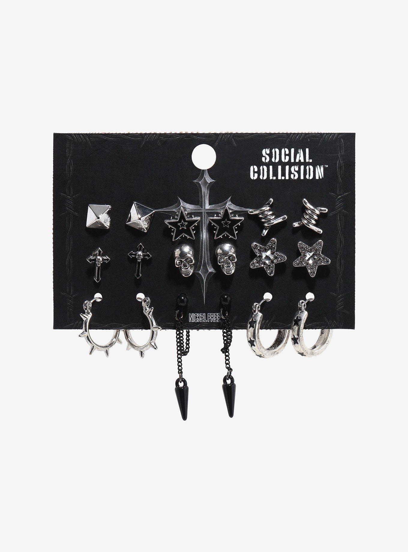 Social Collision Star Barbed Wire Spike Earring Set, , hi-res