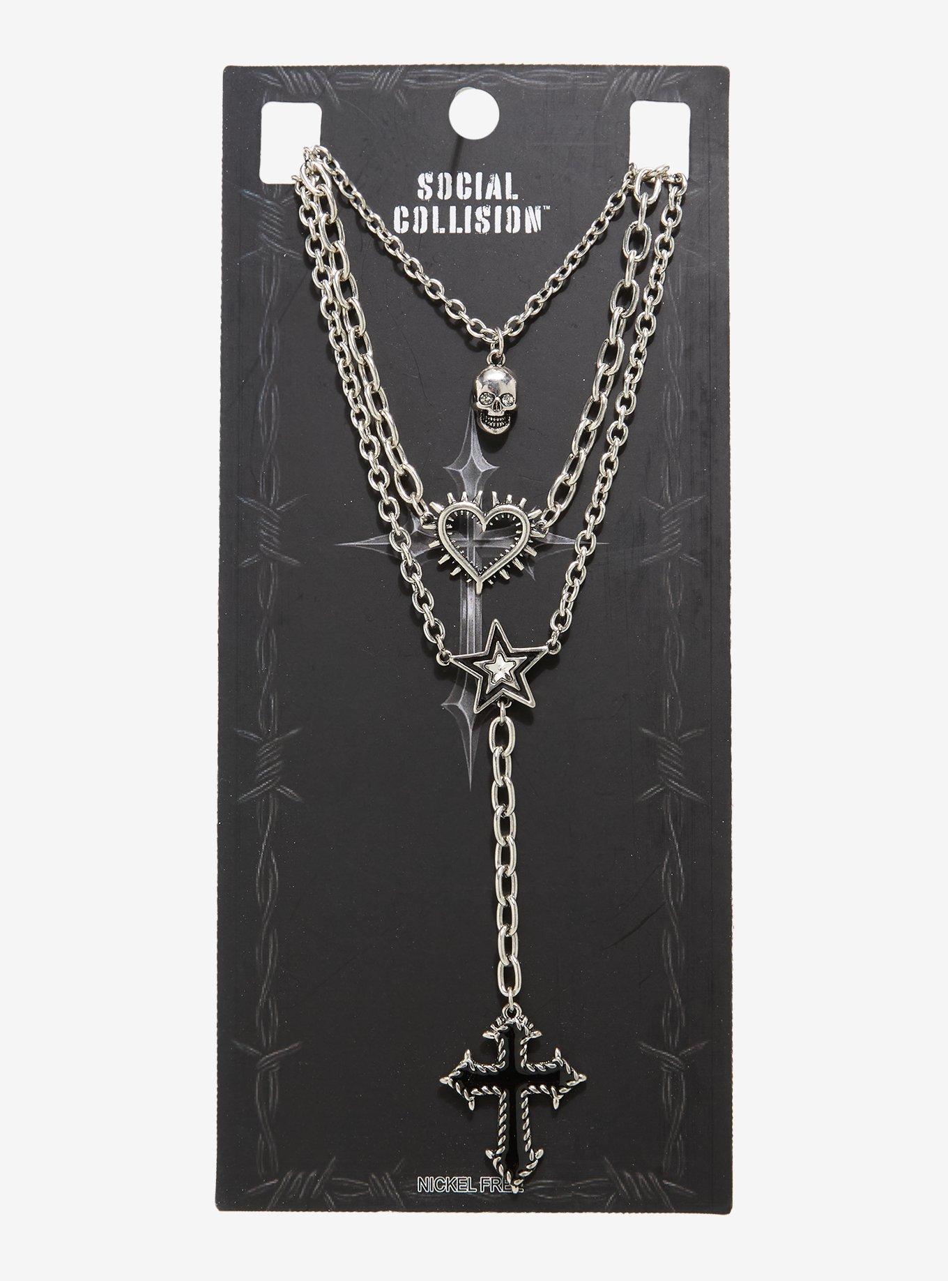 Social Collision Skull Heart Cross Necklace Set, , hi-res