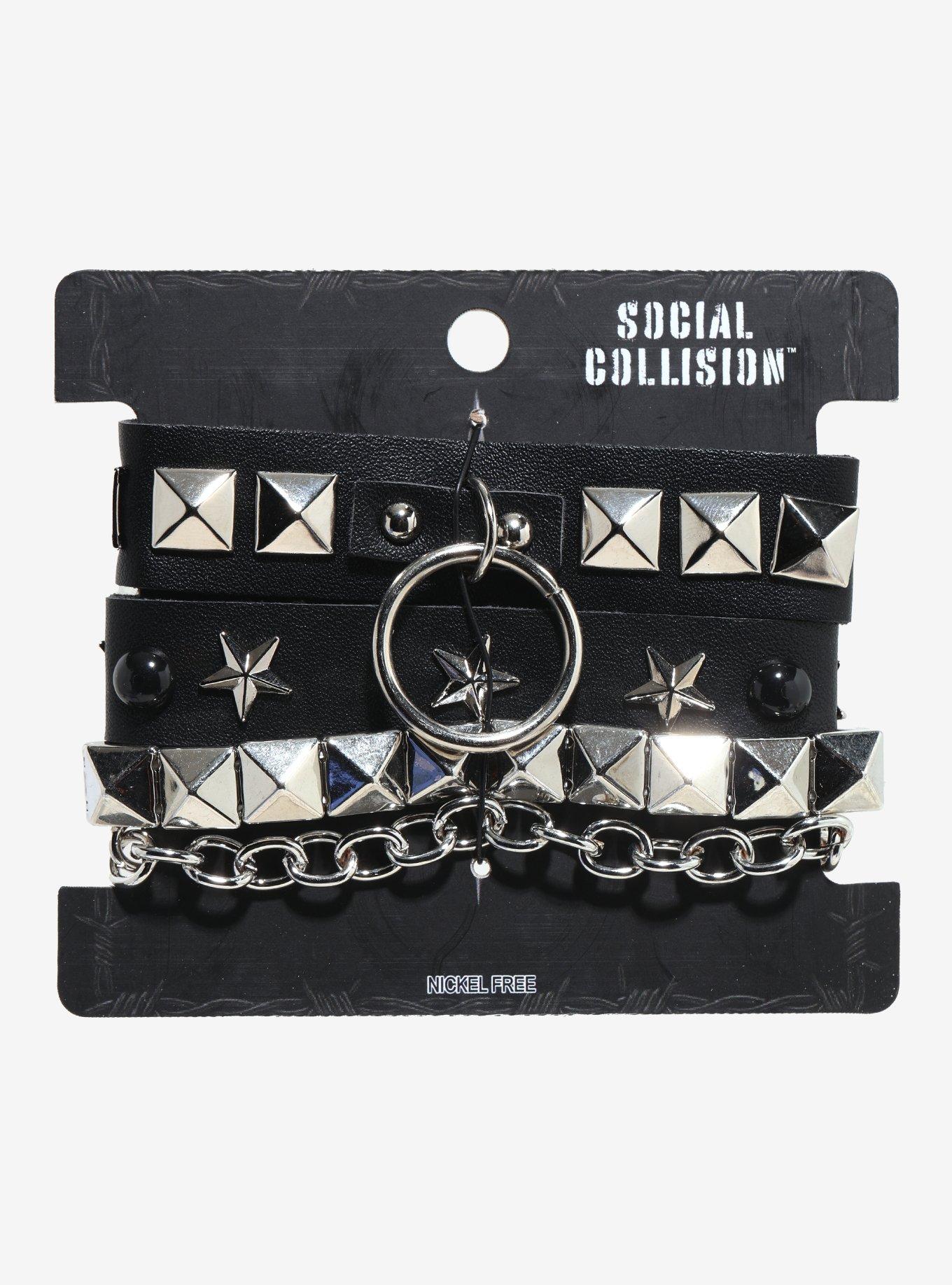 Social Collision Star Pyramid Stud O-Ring Bracelet Set, , hi-res