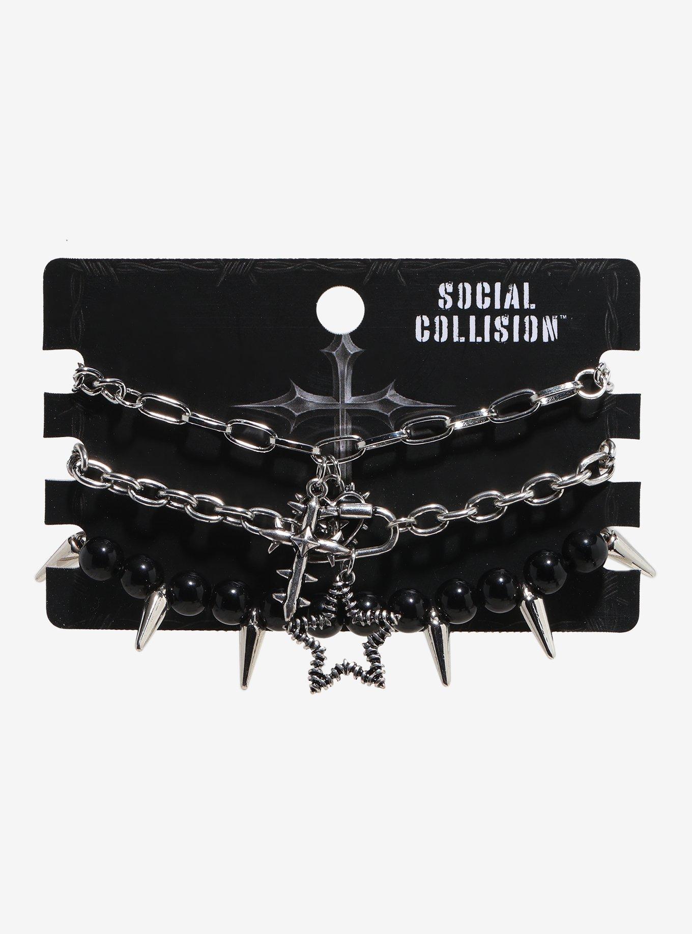 Social Collision Spike Star Cross Bracelet Set, , hi-res