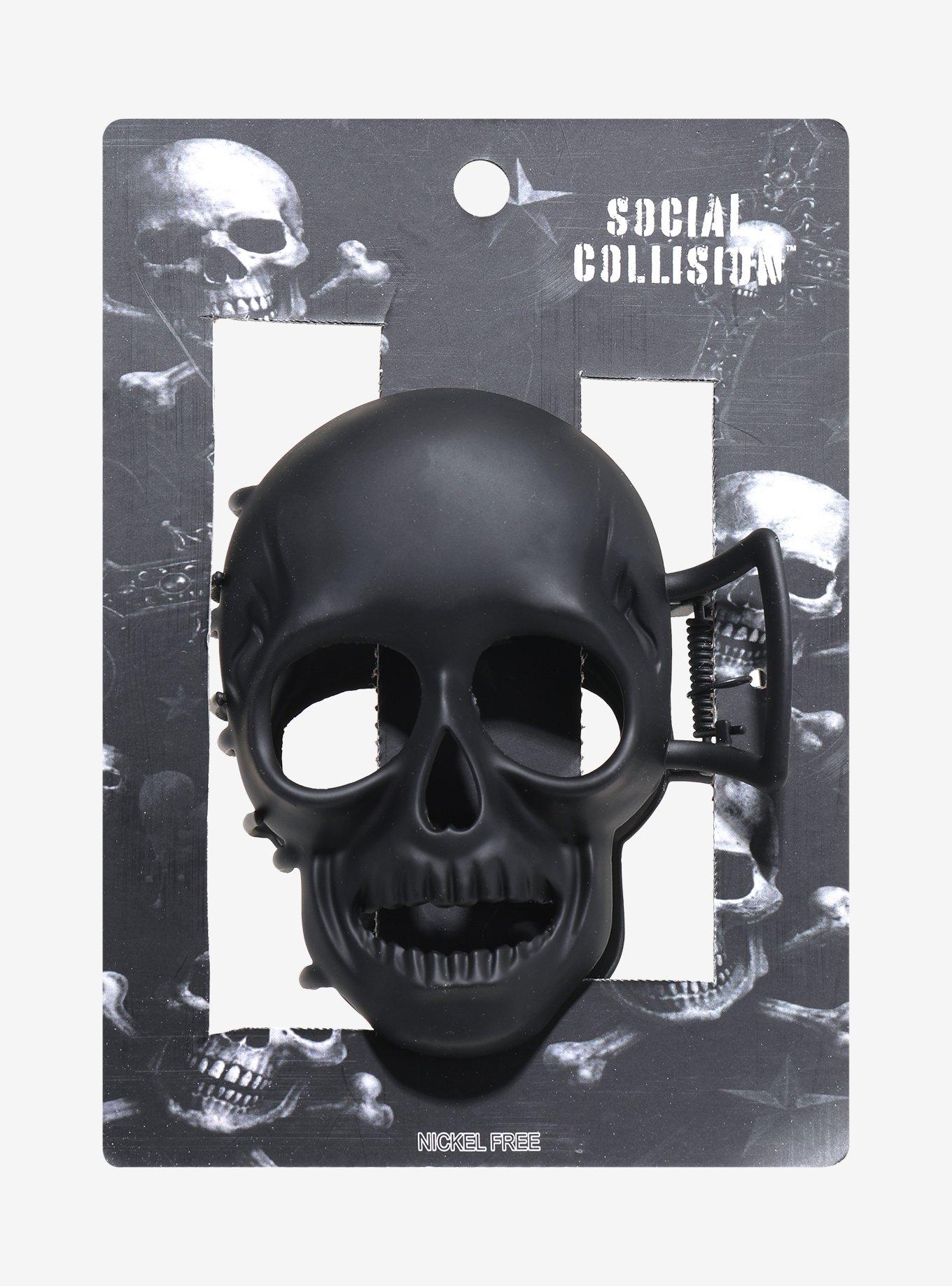 Social Collision Black Skull Matte Figural Claw Hair Clip, , hi-res