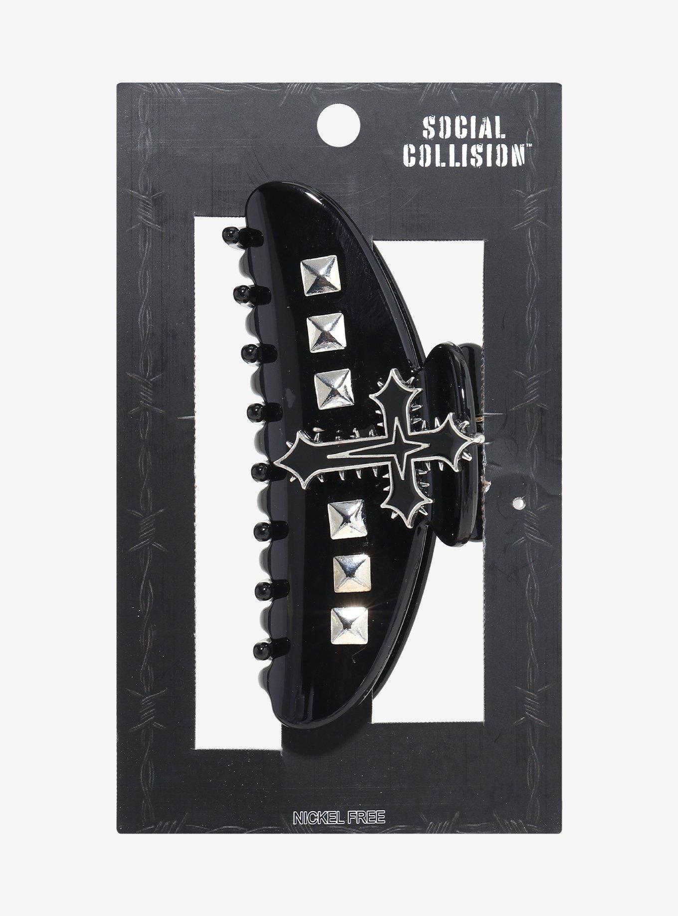 Social Collision Pyramid Stud Cross Claw Hair Clip, , hi-res