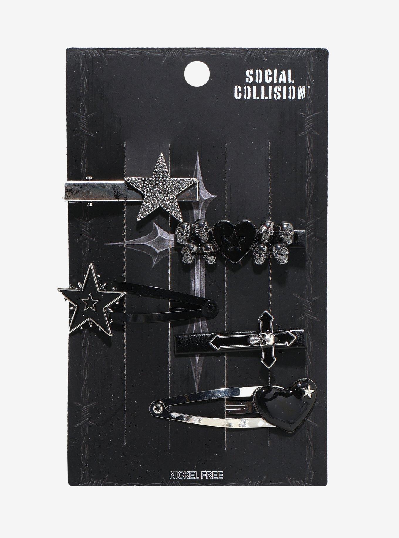 Social Collision Skull Heart Star Hair Clip Set, , hi-res