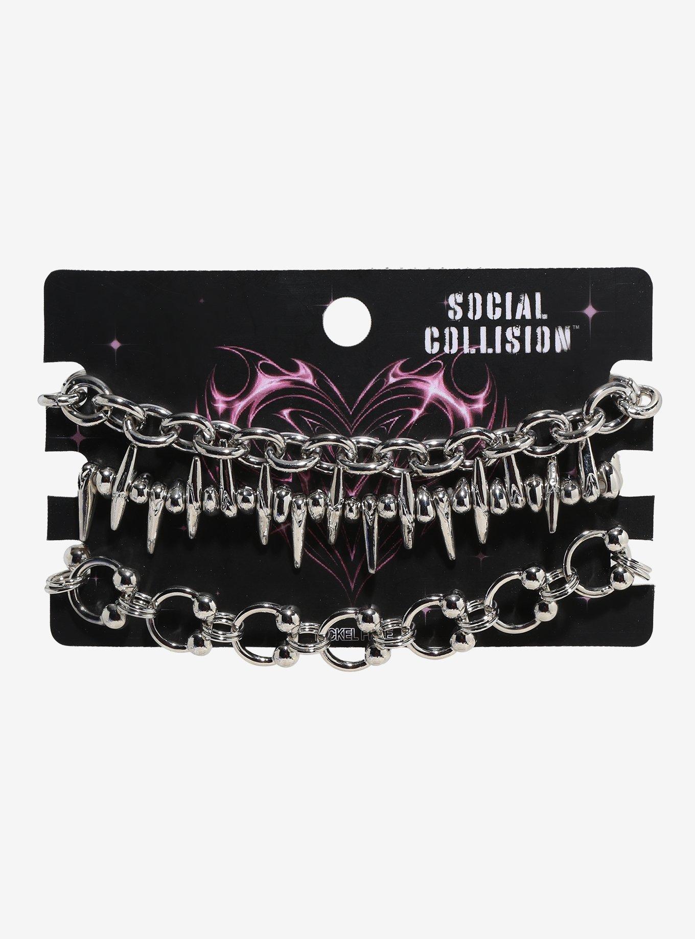 Social Collision Spike Multi-Chain Bracelet Set, , hi-res