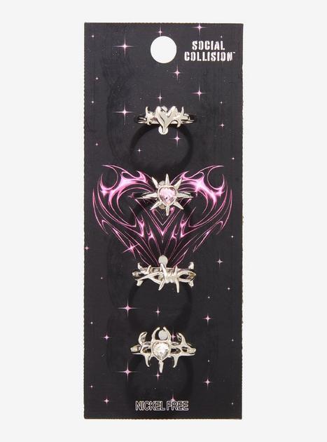 Social Collision Pink Heart Chrome Ring Set | Hot Topic