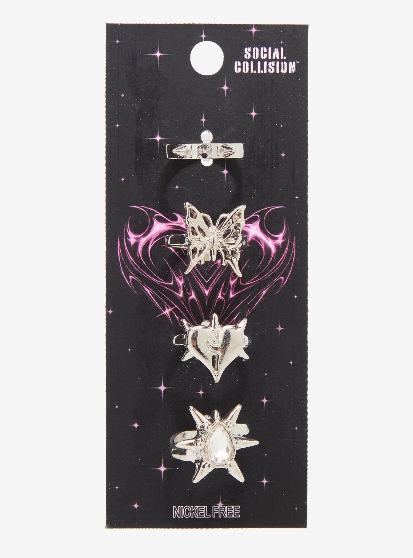 Social Collision Heart Spike Gem Ring Set, , hi-res