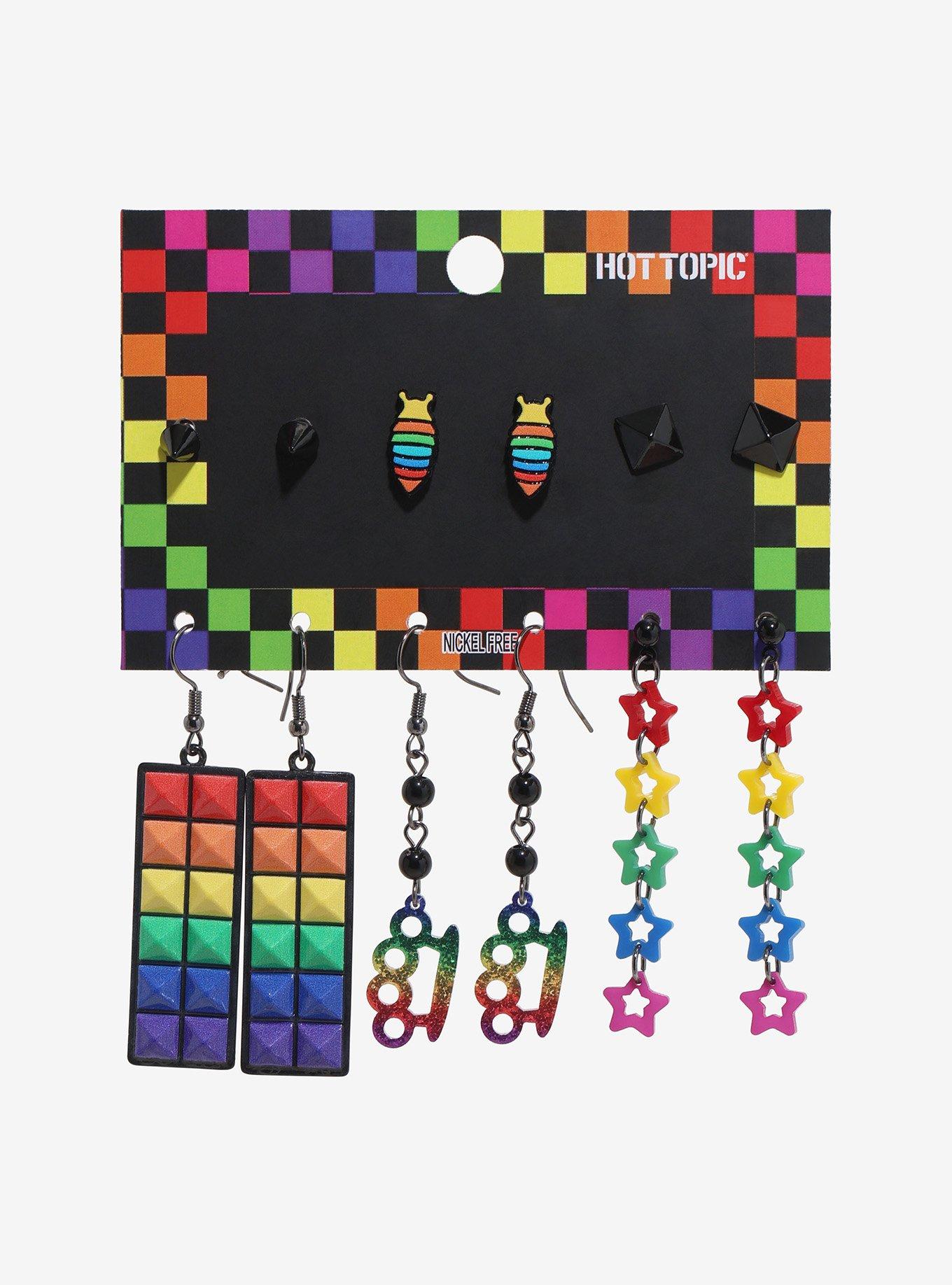 Rainbow Brass Knuckle Star Stud Earring Set, , hi-res