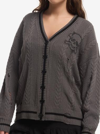 Social Collision Skull 1994 Distressed Girls Cardigan | Hot Topic